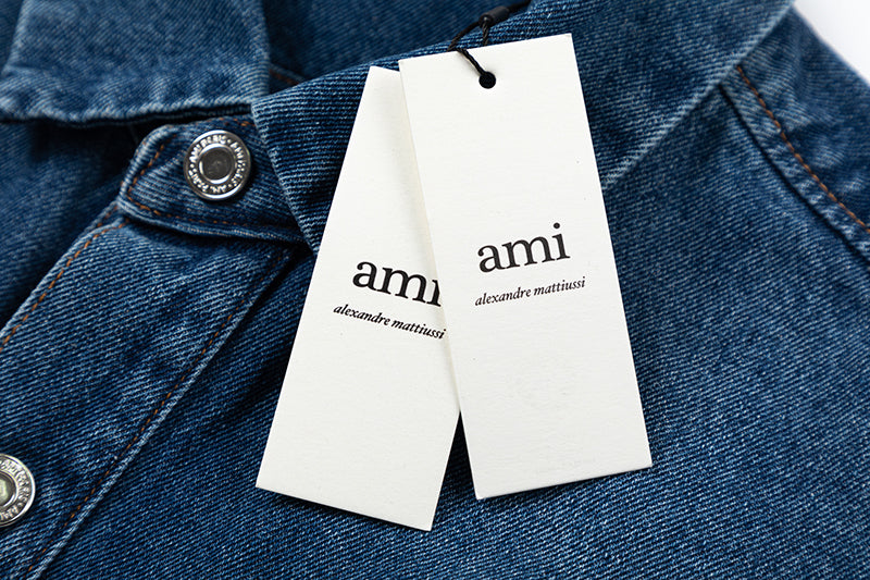 Ami Metal Heart Embellished Denim Jacket 834