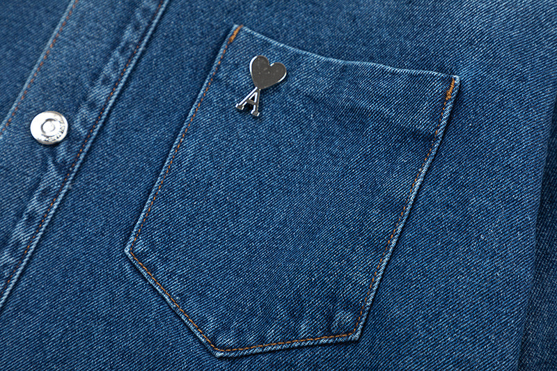 Ami Metal Heart Embellished Denim Jacket 834